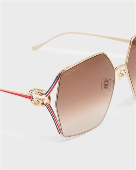 gucci brow-line acetate/metal sunglasses|Gucci GG1322SA Oversized Metal Square Sunglasses.